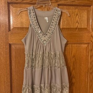 Studio Y Taupe and Green Embellished Dress